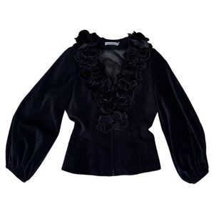 Anne Fontaine Black Velvet Floral-Appliqué Blouse